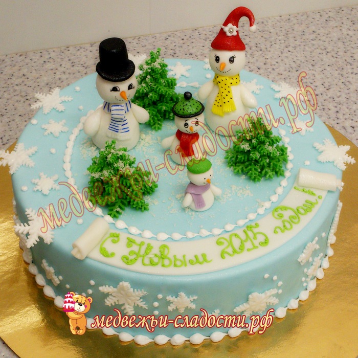 Новогодний торт Семья снеговиков
